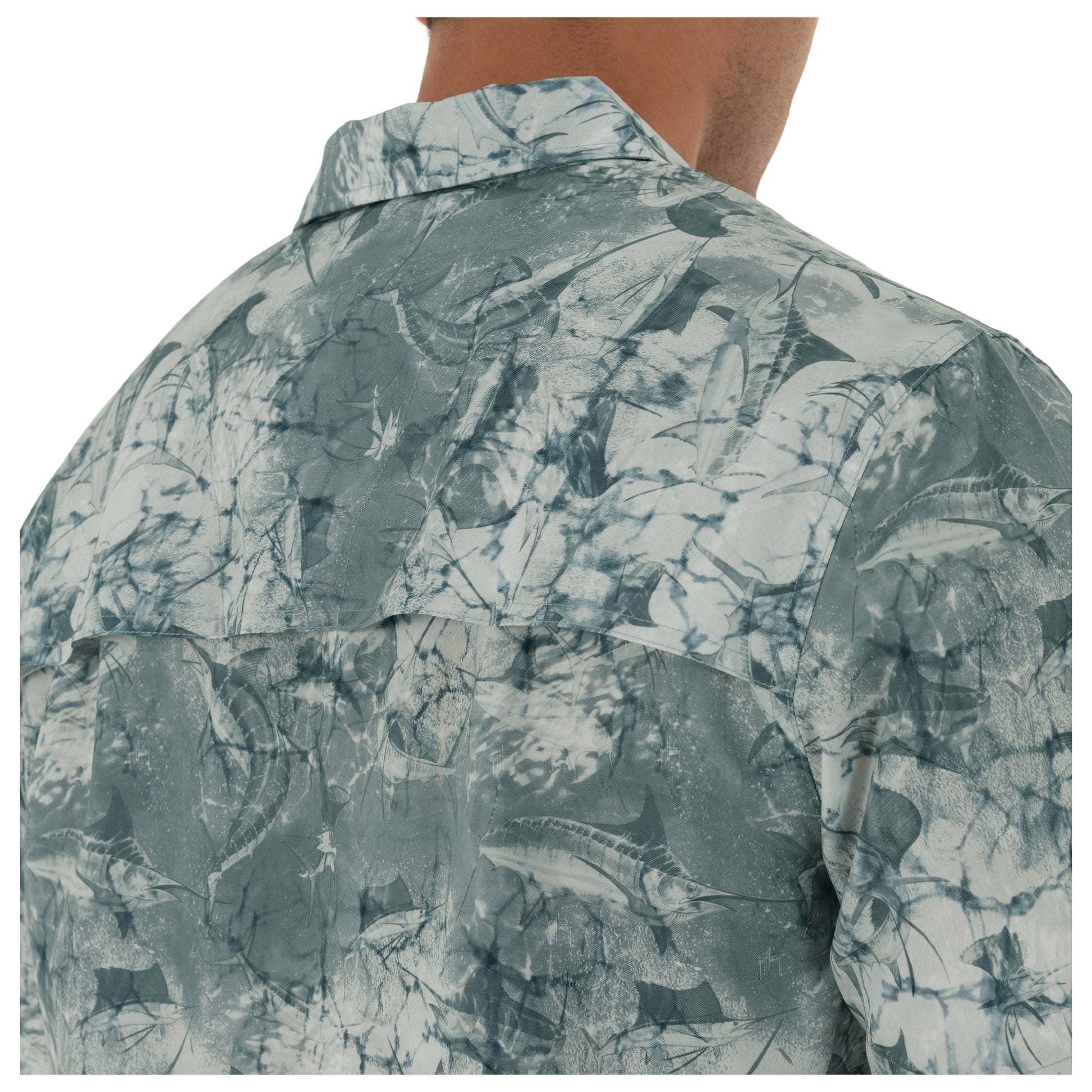 Men's Short Sleeve Printed Grey Fishing Shirt View 4