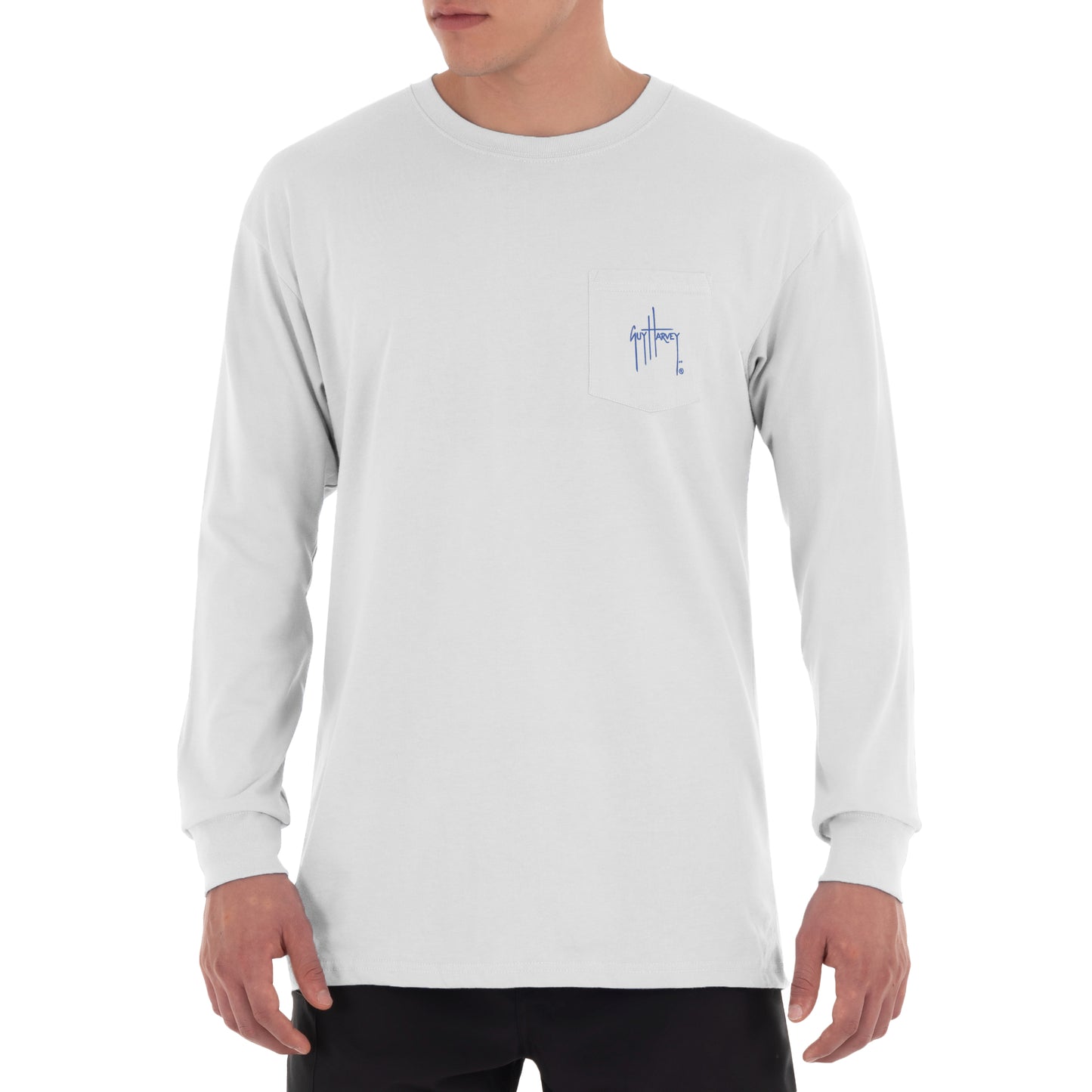 Men's Patriotic Sailfish Long Sleeve Pocket White T-Shirt