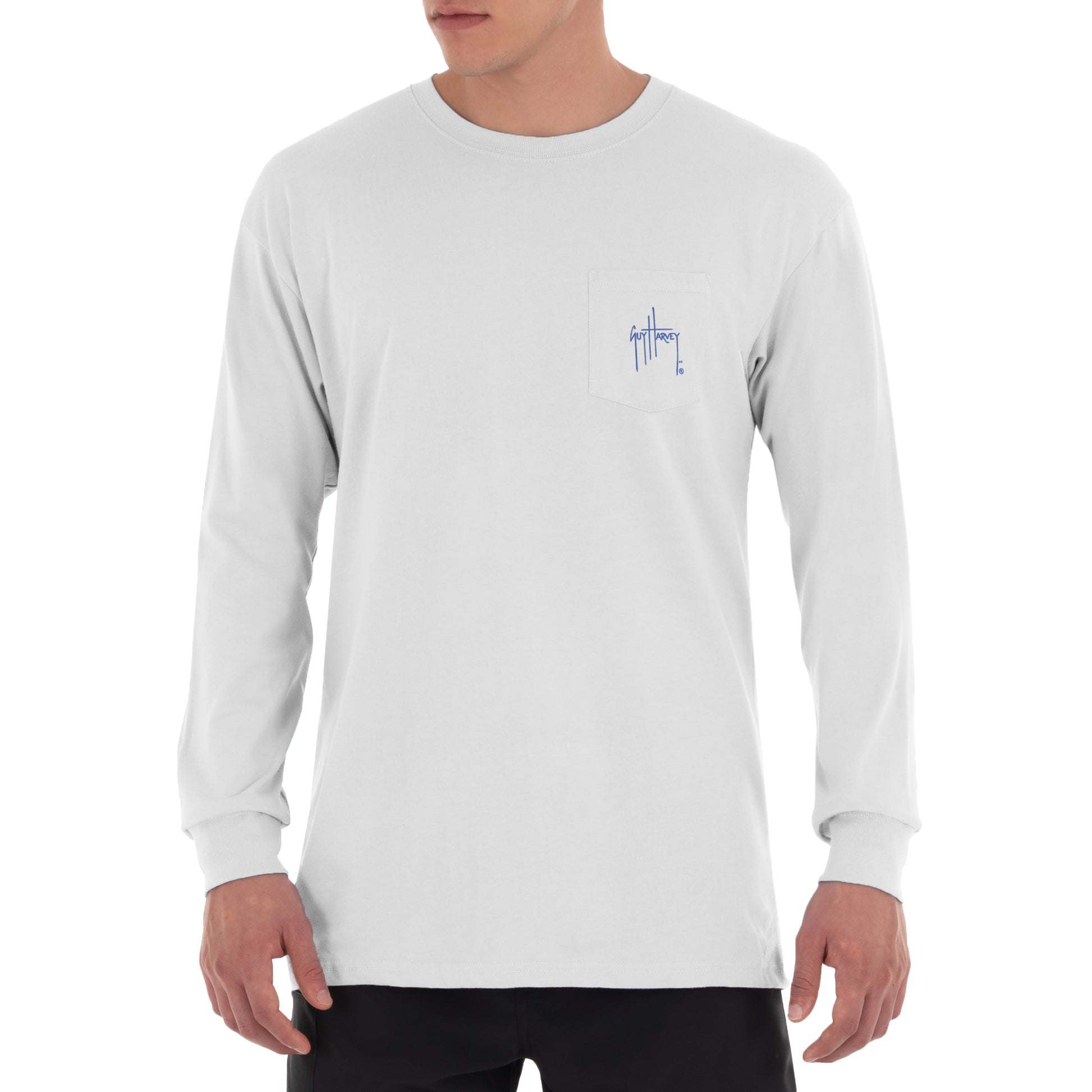 Men's Patriotic Sailfish Long Sleeve Pocket White T-Shirt View 2