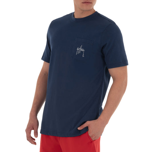 Men's Patriotic Yellowfin Tuna Short Sleeve Pocket Navy T-Shirt View 2