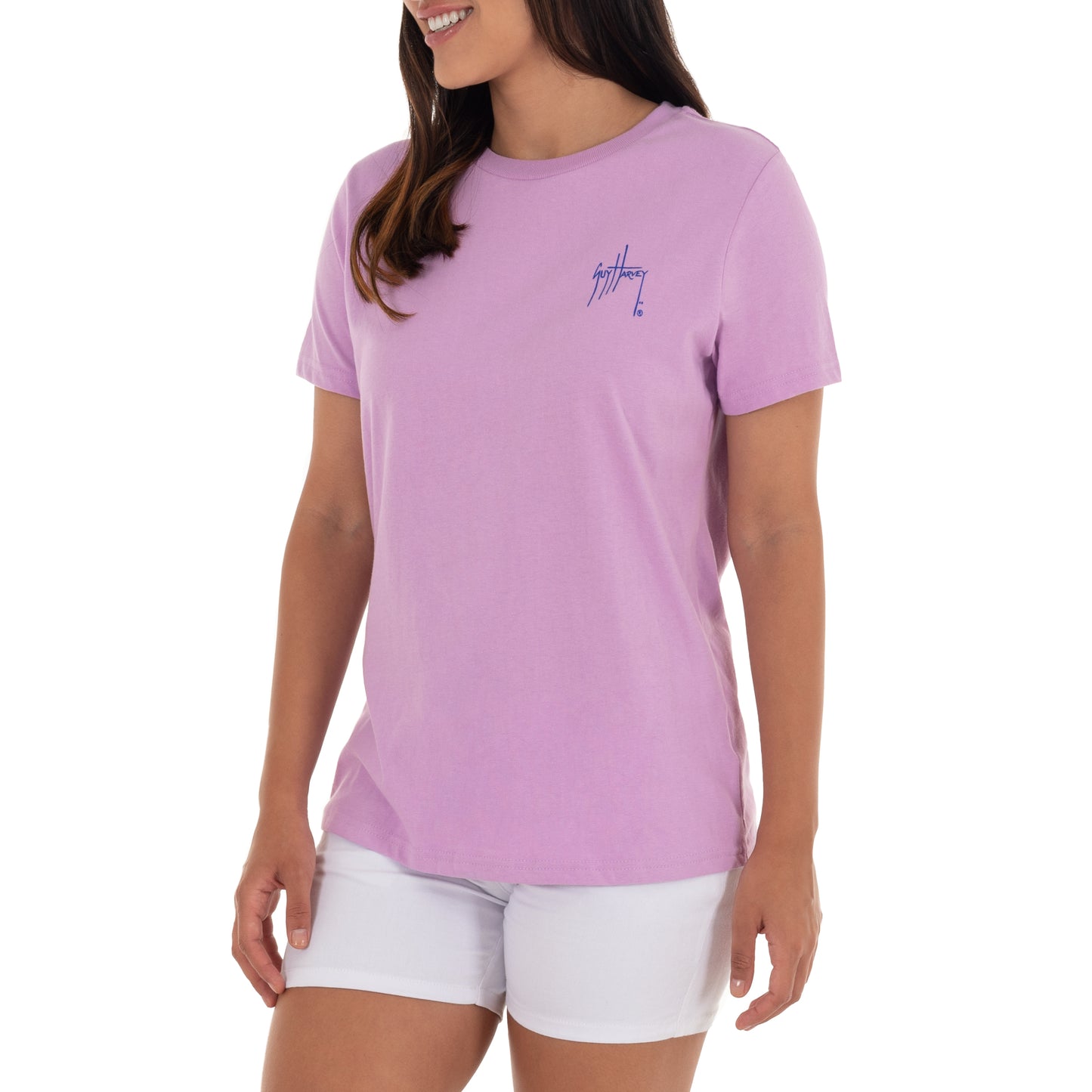 Ladies Floral Sailfish Short Sleeve Purple T-Shirt