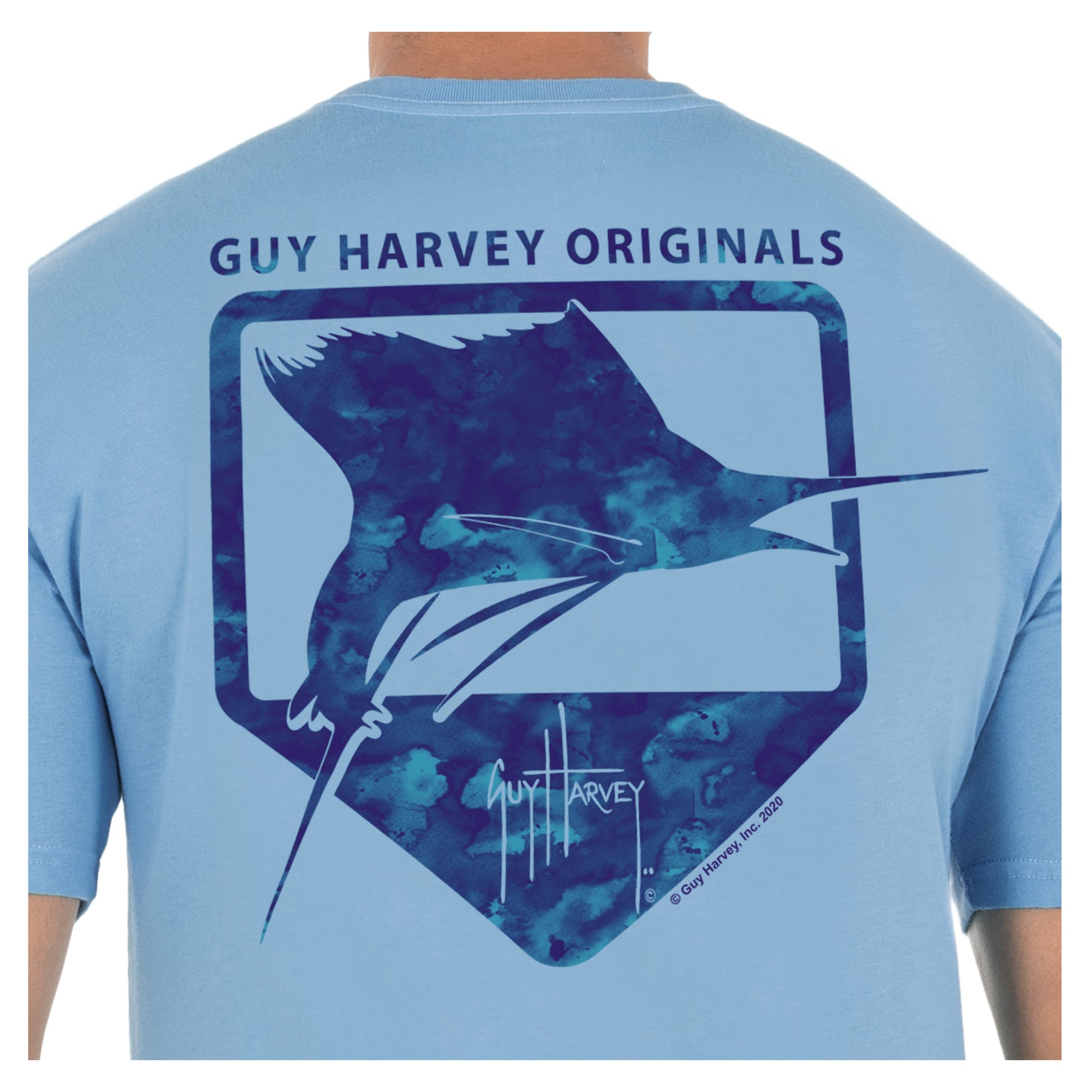 Men's Water Shield Short Sleeve Blue T-Shirt View 3