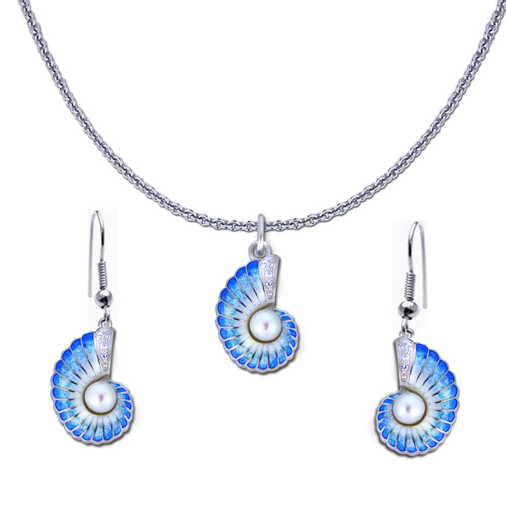 Petite Nautilus Shell Necklace and Earring Set