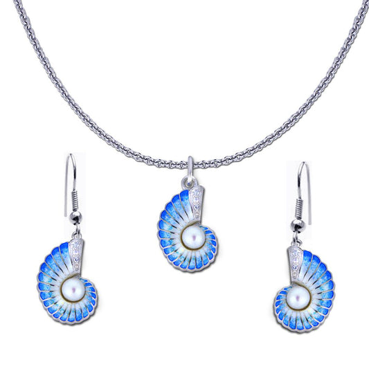 Petite Nautilus Shell Necklace and Earring Set