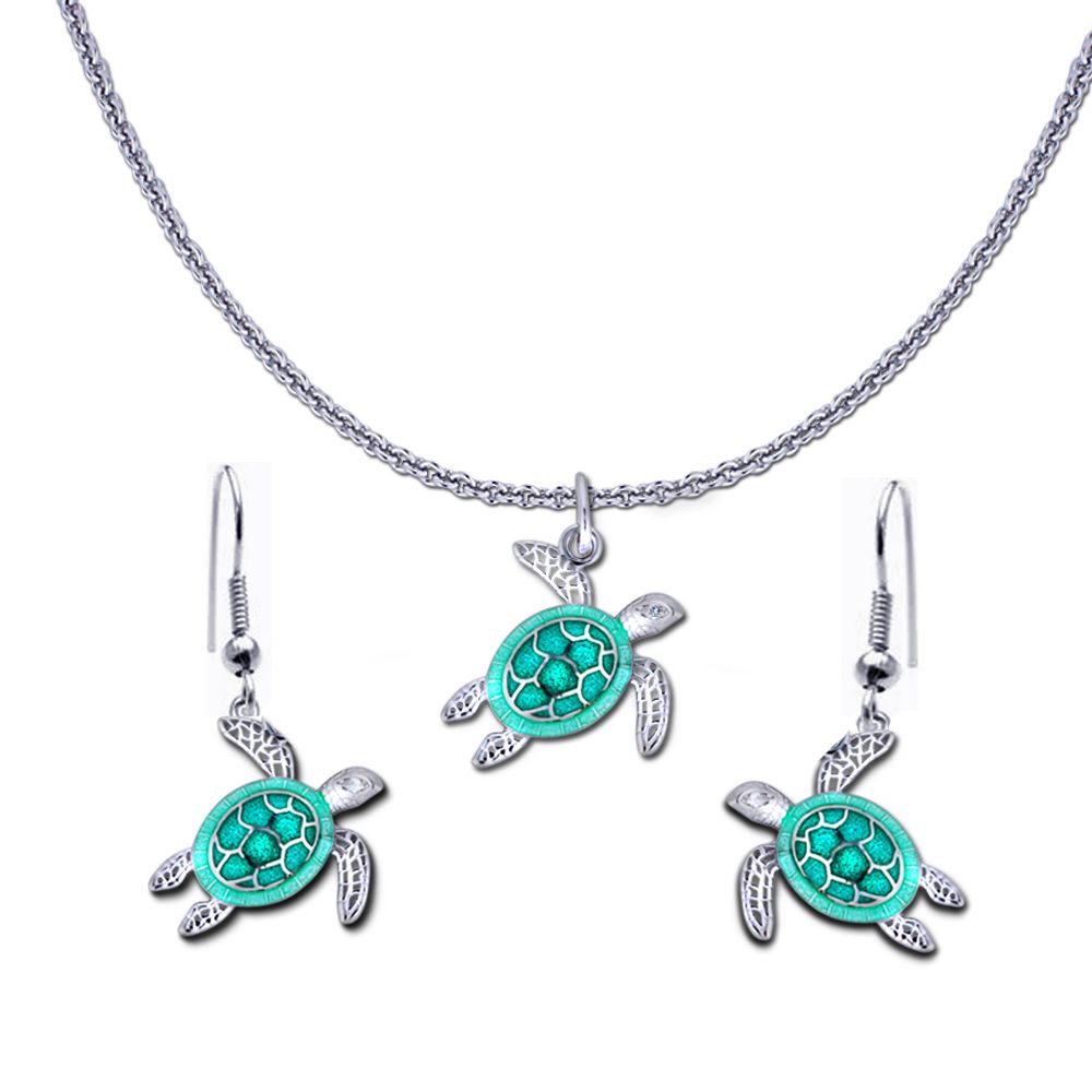 Petite Sea Turtle Necklace and Earring Set